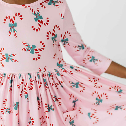 Candy Cane Cutie 3/4 Sleeve Pocket Twirl Dress