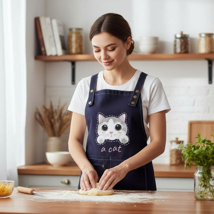 Canvas Cat Apron – Adjustable Cross-Back Chef Apron with Pockets