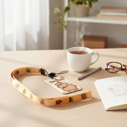 Capybara ID Card Holder with Lanyard for Students and Workers
