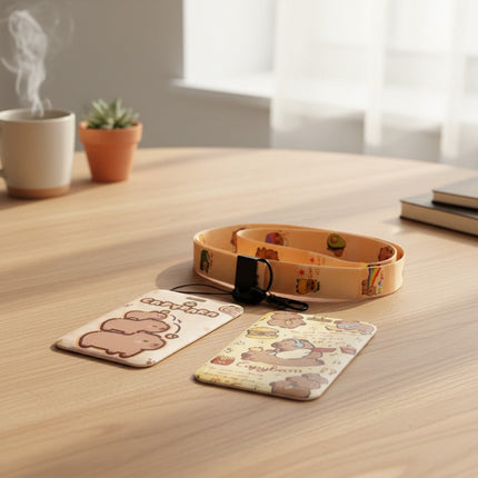 Capybara ID Card Holder with Lanyard for Students and Workers
