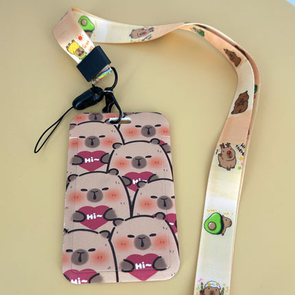 Capybara ID Card Holder with Lanyard - Standard Size for Student Employee ID Cards
