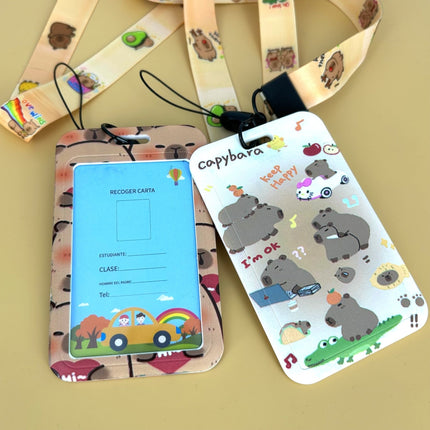 Capybara ID Card Holder with Lanyard - Standard Size for Student Employee ID Cards