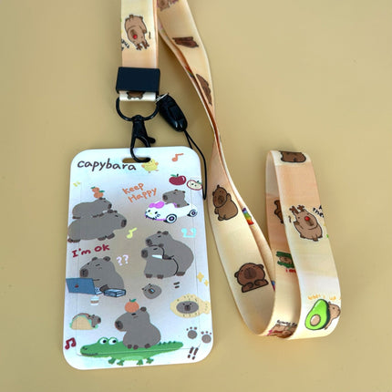 Capybara ID Card Holder with Lanyard - Standard Size for Student Employee ID Cards