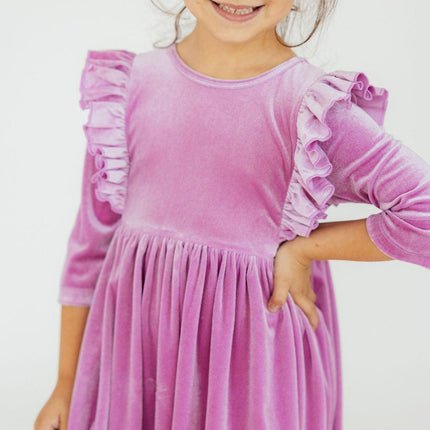 Carnation Pink Velvet Ruffle Twirl Dress - Dashing Nova
