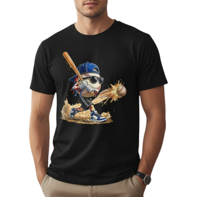 Cartoon Baseball Batter Graphic T-Shirt 100% Cotton Short Sleeve Crewneck Top For Men And Women