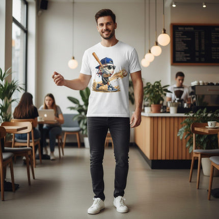 Cartoon Baseball Batter Graphic T-Shirt 100% Cotton Short Sleeve Crewneck Top For Men And Women