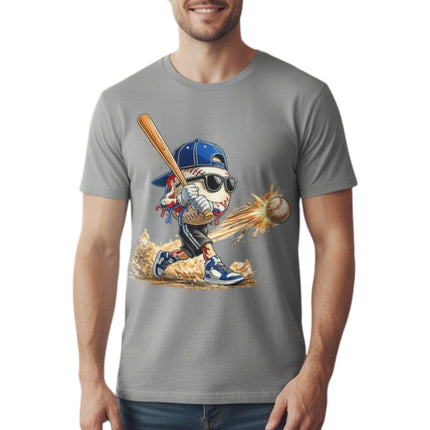 Cartoon Baseball Batter Graphic T-Shirt 100% Cotton Short Sleeve Crewneck Top For Men And Women