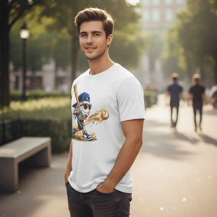 Cartoon Baseball Batter Graphic T-Shirt 100% Cotton Short Sleeve Crewneck Top For Men And Women