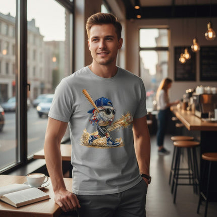 Cartoon Baseball Batter Graphic T-Shirt 100% Cotton Short Sleeve Crewneck Top For Men And Women