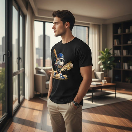 Cartoon Baseball Batter Graphic T-Shirt 100% Cotton Short Sleeve Crewneck Top For Men And Women