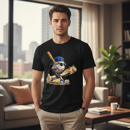 Cartoon Baseball Batter Graphic T-Shirt 100% Cotton Short Sleeve Crewneck Top For Men And Women