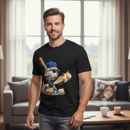 Cartoon Baseball Batter Graphic T-Shirt 100% Cotton Short Sleeve Crewneck Top For Men And Women