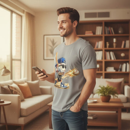 Cartoon Baseball Batter Graphic T-Shirt 100% Cotton Short Sleeve Crewneck Top For Men And Women