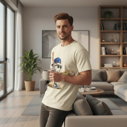 Cartoon Baseball Batter Graphic T-Shirt 100% Cotton Short Sleeve Crewneck Top For Men And Women