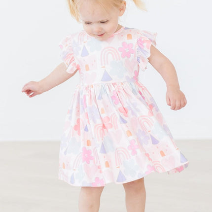 Castles & Rainbows Flutter Sleeve Twirl Dress - Dashing Nova
