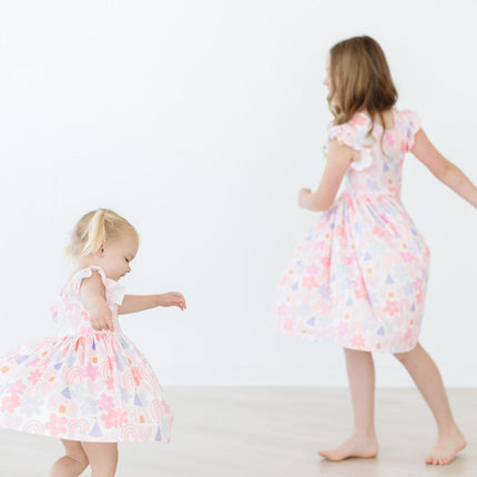 Castles & Rainbows Flutter Sleeve Twirl Dress - Dashing Nova