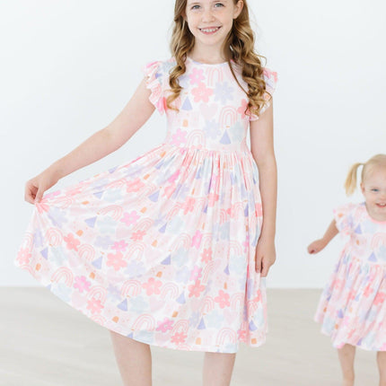 Castles & Rainbows Flutter Sleeve Twirl Dress - Dashing Nova