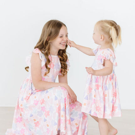 Castles & Rainbows Flutter Sleeve Twirl Dress - Dashing Nova
