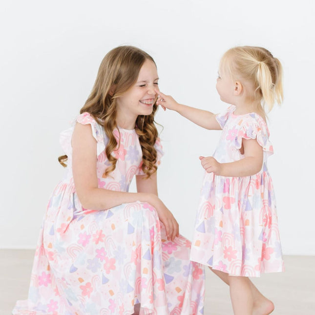 Castles & Rainbows Flutter Sleeve Twirl Dress - Dashing Nova