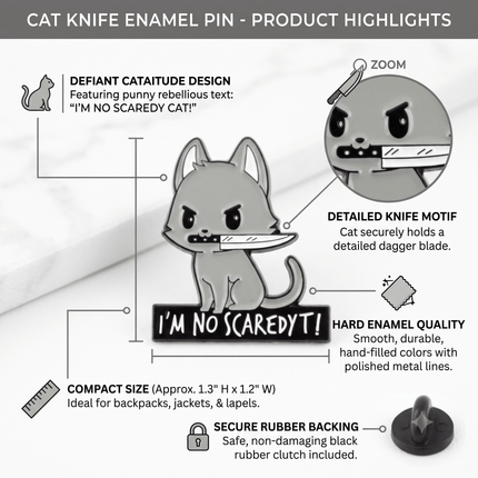 Cat Knife Enamel Pin – Bold Kitty Design for Bags and Jackets