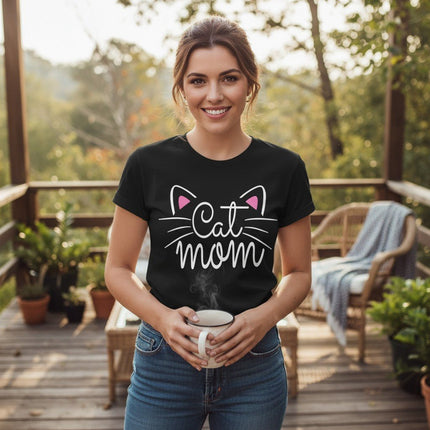 Cat Mom Graphic T-Shirt 100% Cotton Women's Casual Short Sleeve Tee
