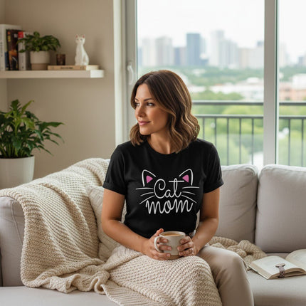 Cat Mom Graphic T-Shirt 100% Cotton Women's Casual Short Sleeve Tee