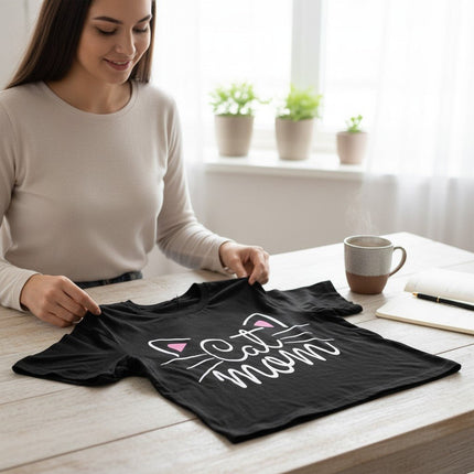 Cat Mom Graphic T-Shirt 100% Cotton Women's Casual Short Sleeve Tee