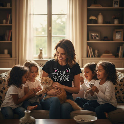Cat Mom Graphic T-Shirt 100% Cotton Women's Casual Short Sleeve Tee