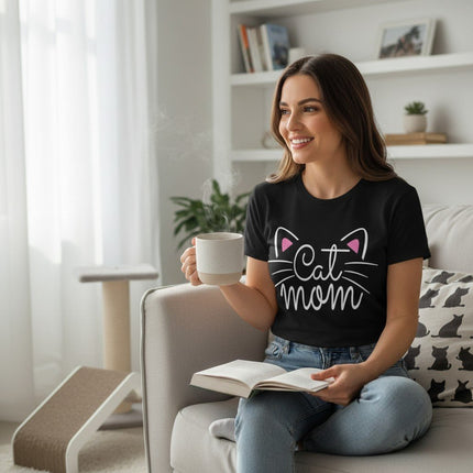Cat Mom Graphic T-Shirt 100% Cotton Women's Casual Short Sleeve Tee