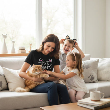 Cat Mom Graphic T-Shirt 100% Cotton Women's Casual Short Sleeve Tee