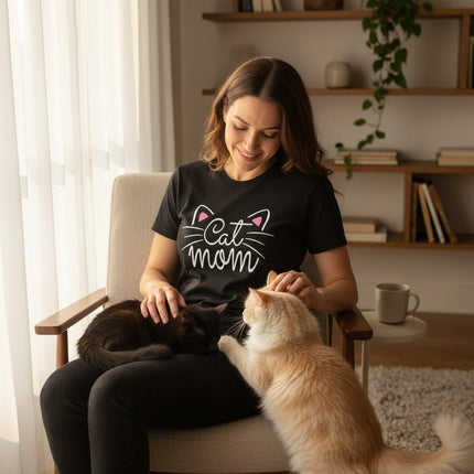 Cat Mom Graphic T-Shirt 100% Cotton Women's Casual Short Sleeve Tee
