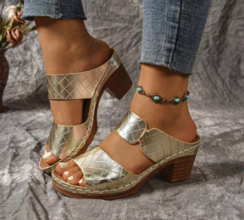 Women's Peep-Toe Chunky Heel Sandals