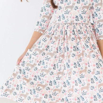 Cheetah Girl 3/4 Sleeve Pocket Twirl Dress - Dashing Nova