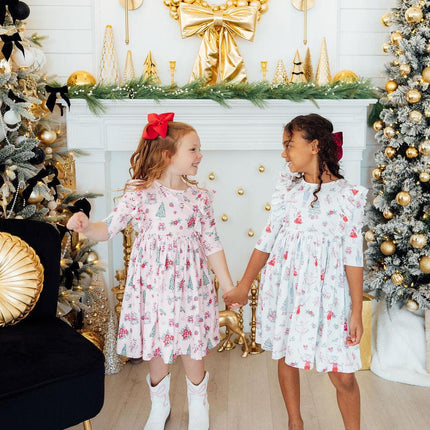 Clara's Christmas 3/4 Sleeve Ruffle Twirl Dress - Dashing Nova