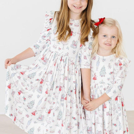 Clara's Christmas 3/4 Sleeve Ruffle Twirl Dress - Dashing Nova