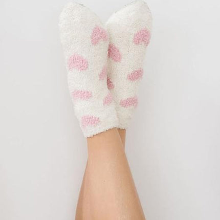 Coconut/Light Pink Heart Cozy Socks - Dashing Nova