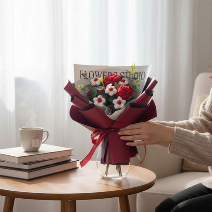 Crochet Rose Bouquet with Light Valentine’s Day Gift for Her