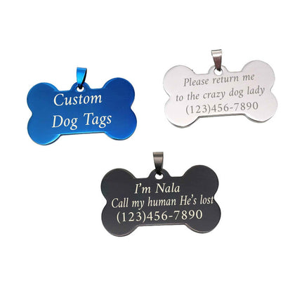 Personalized Bone Shaped Dog Tag - Stainless Steel Pet ID