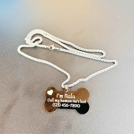 Personalized Bone Shaped Dog Tag - Stainless Steel Pet ID