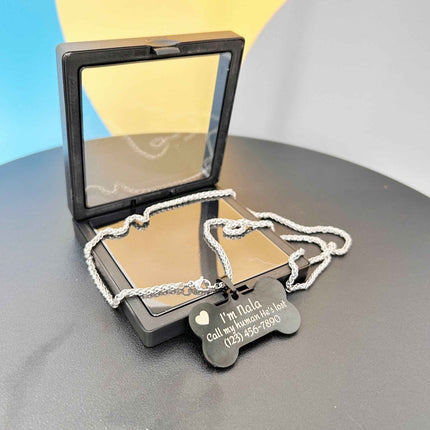 Personalized Bone Shaped Dog Tag - Stainless Steel Pet ID