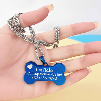 Personalized Bone Shaped Dog Tag - Stainless Steel Pet ID