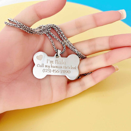 Personalized Bone Shaped Dog Tag - Stainless Steel Pet ID