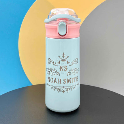 16.9 oz Custom Name Water Bottle for Kids – Crown Frame & Cute Stickers