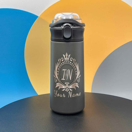 16.9 oz Custom Name Water Bottle for Kids – Crown Frame & Cute Stickers