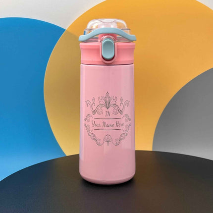 16.9 oz Custom Name Water Bottle for Kids – Crown Frame & Cute Stickers