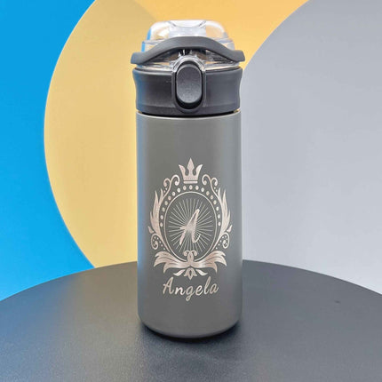 16.9 oz Custom Name Water Bottle for Kids – Crown Frame & Cute Stickers