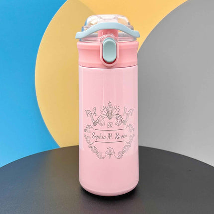 16.9 oz Custom Name Water Bottle for Kids – Crown Frame & Cute Stickers