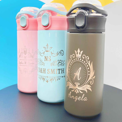16.9 oz Custom Name Water Bottle for Kids – Crown Frame & Cute Stickers