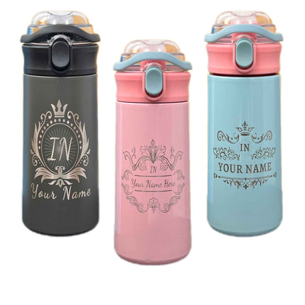 16.9 oz Custom Name Water Bottle for Kids – Crown Frame & Cute Stickers