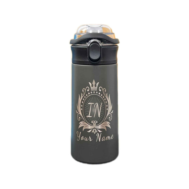16.9 oz Custom Name Water Bottle for Kids – Crown Frame & Cute Stickers